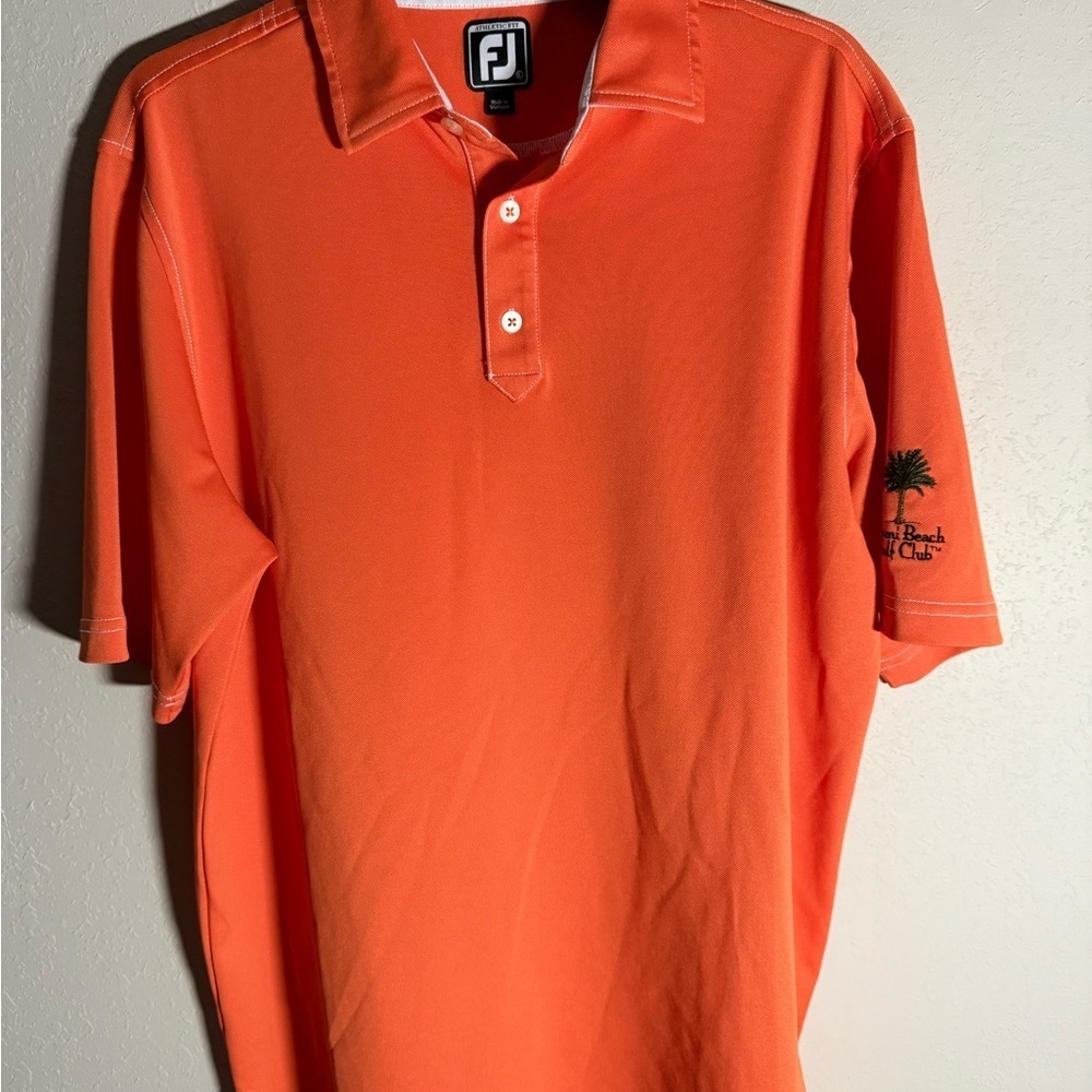 Men’s L Orange Footjoy Athletic Fit Active Wear Short Sleeve Golf Polo